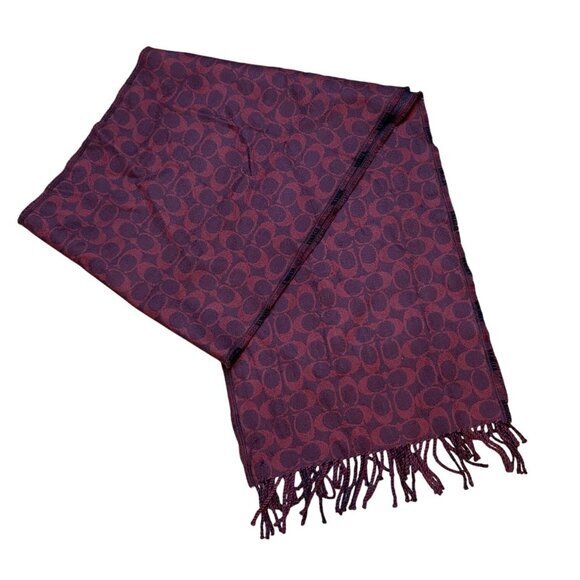 Coach Plaid Reversible Signature Scarf With Fringe Detail Black & Red - Picture 1 of 5